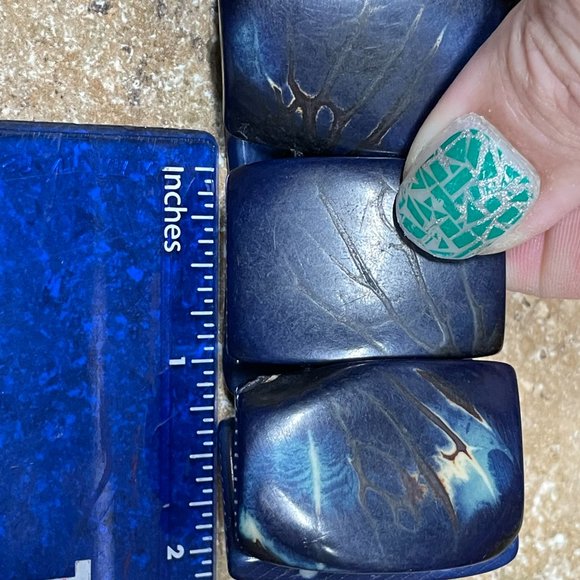 NEW IMPRESSIVE TAGUA BLACK BLUE NATURAL DYED VEGETABLE IVORY NUTS BRACELET - Picture 6 of 9